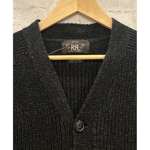 RRL Ralph Lauren Double RL Cardigan Chore Sweater Mens M Chest 40 Heather Black - Picture 2 of 5